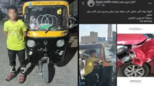 طفل يقود توك توك ويسبب حادثاً في الحرفيين