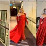 نادية الجندى تتألق بفستان أحمر داكن