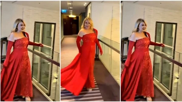 نادية الجندى تتألق بفستان أحمر داكن