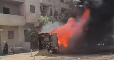 حريق هائل بكشك كهرباء في ميت قادوس