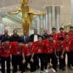 استقبال خالد فتحي لأبطال كرة اليد البالغة 2008