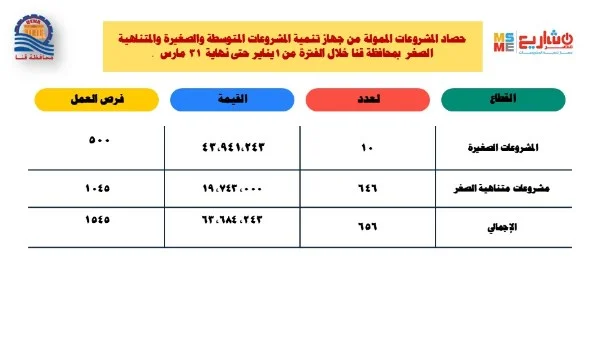 تمويل 656 مشروع بقنا بقيمة 63 مليون جنيه