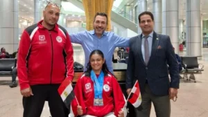 استقبال أبطال التجديف البارالمبي في مطار القاهرة