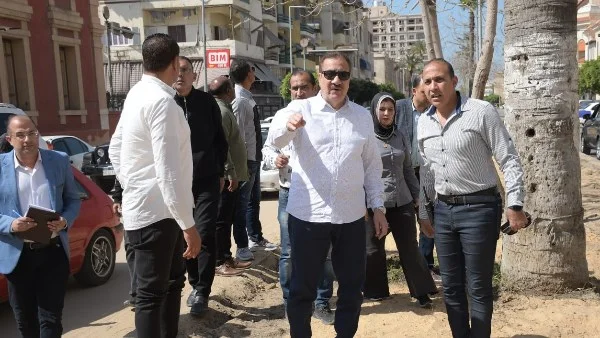 تفقد محافظ بورسعيد أعمال زراعة المسطح الأخضر