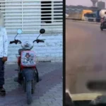 طالب يستعرض بإسكوتر كهربائي في شوارع الإسكندرية