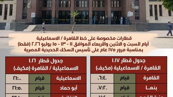 تشغيل قطارات مخصوصة بين القاهرة والإسماعيلية والإسكندرية